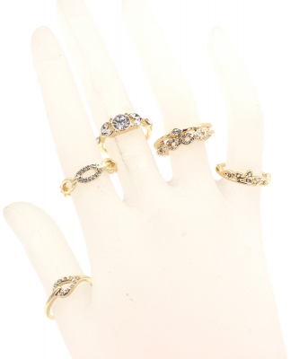 5Pcs  Rhinestone Ring Set  RZ300128 GOLD CL